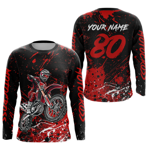 Personalized Red Youth Motocross Shirts Off-Road Dirt Bike Jersey Kid Men Women UPF30+ DNT17