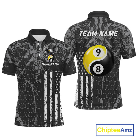 Custom US Eagle 8 9 Ball Yin Yang Billiard Shirts for Men Billiard Team Shirts Billiard League Polo & 1/4 Zip NNT91