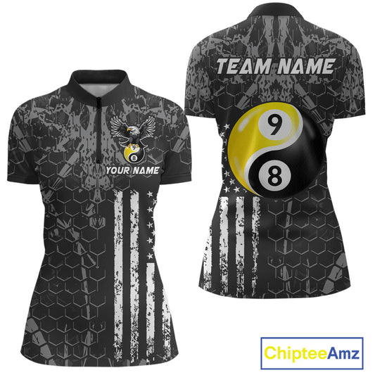 Custom US Eagle 8 9 Ball Yin Yang Billiard Shirts for Women Billiard Team Shirts Billiard League Polo & 1/4 Zip NNT91