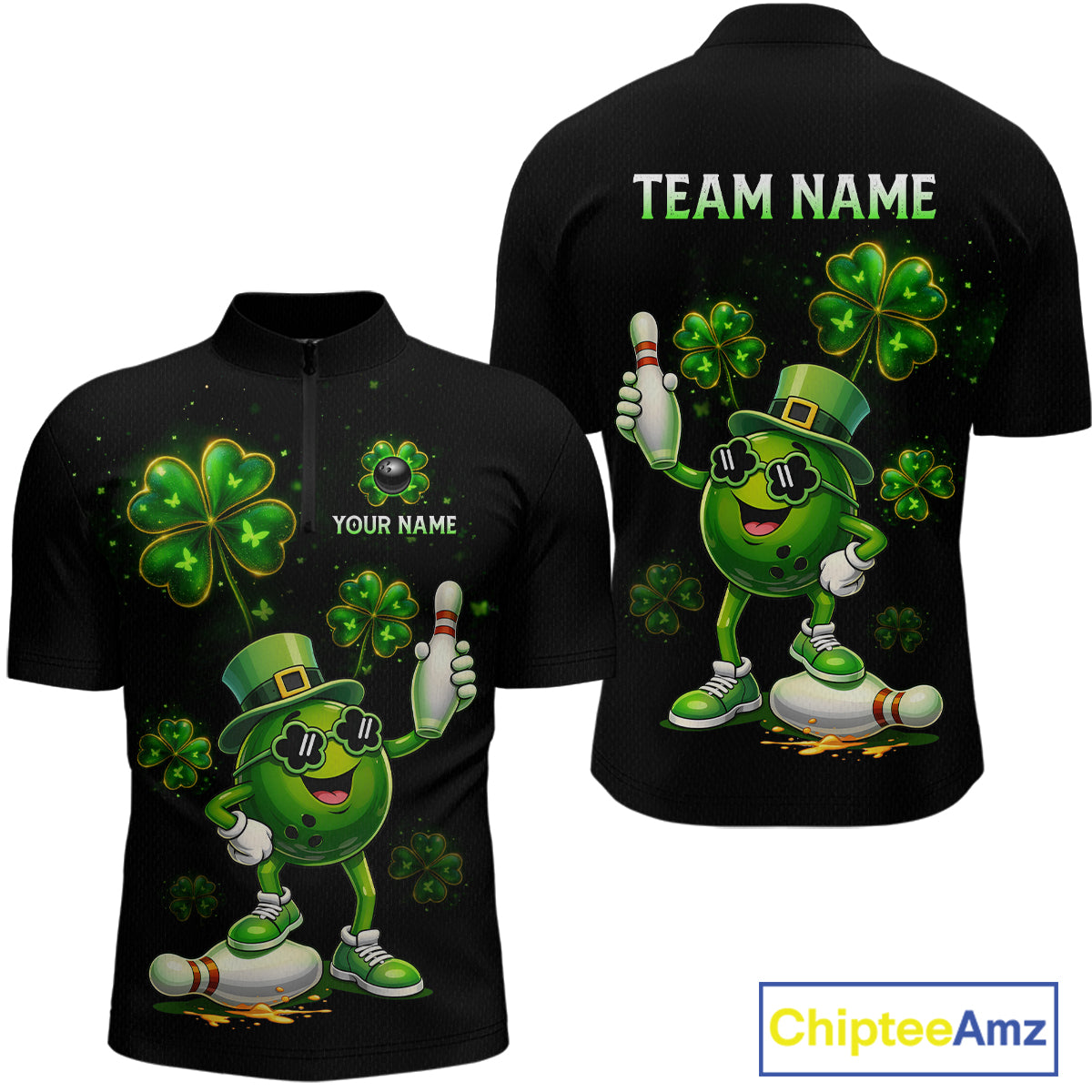 Funny St Patrick Day Bowling Bowling Jersey for Men Bowling Team Shirts Polo & 1/4 Zip HNT192
