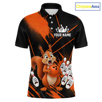 Custom Orange Squirrel Bowling Jersey for Men Bowling Team Shirts Bowling Polo & 1/4 Zip HNT301
