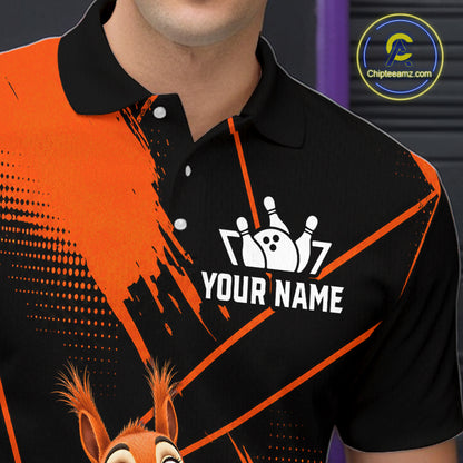 Custom Orange Squirrel Bowling Jersey for Men Bowling Team Shirts Bowling Polo & 1/4 Zip HNT301