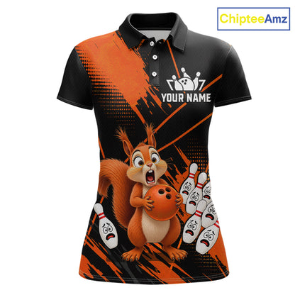 Custom Orange Squirrel Bowling Jersey for Women Bowling Team Shirts Bowling Polo & 1/4 Zip HNT301
