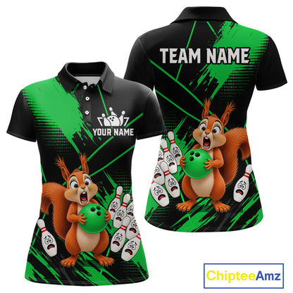 Custom Green Squirrel Bowling Jersey for Women Bowling Team Shirts Bowling Polo & 1/4 Zip HNT301