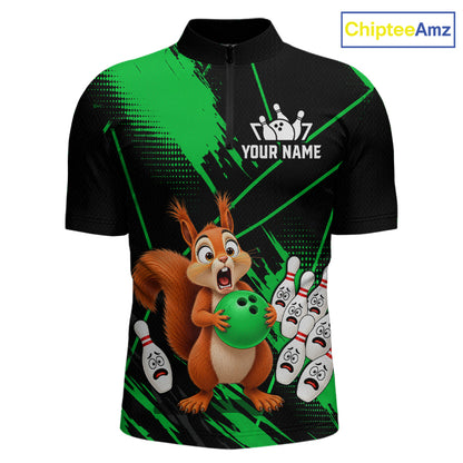 Custom Green Squirrel Bowling Jersey for Men Bowling Team Shirts Bowling Polo & 1/4 Zip HNT301