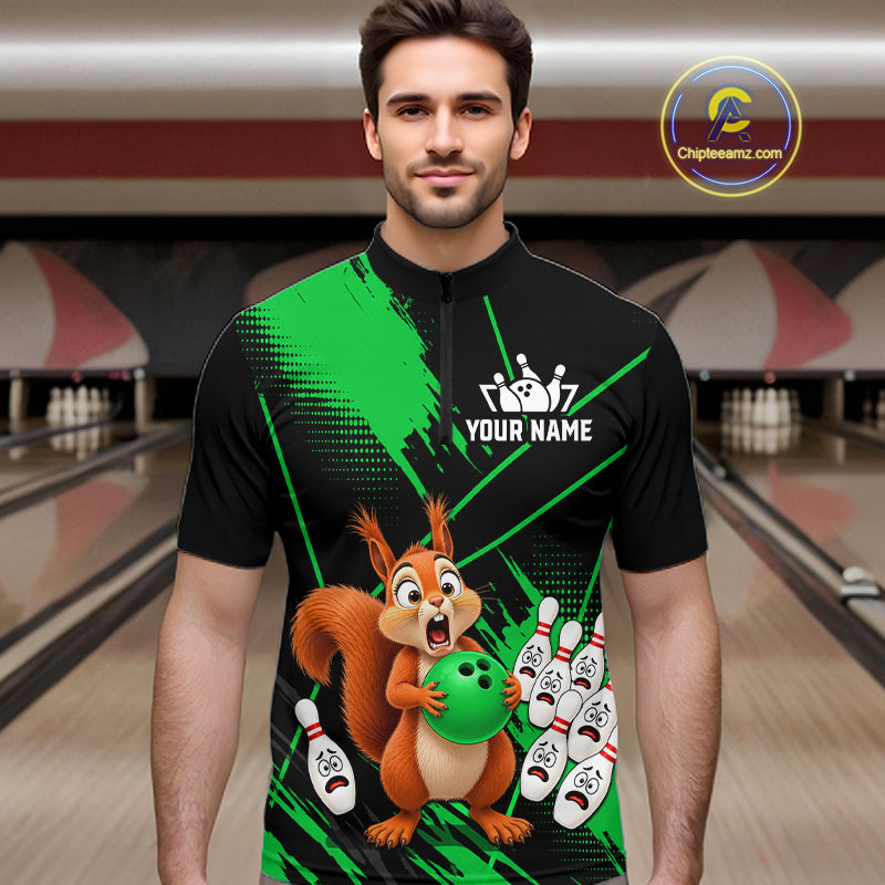 Custom Green Squirrel Bowling Jersey for Men Bowling Team Shirts Bowling Polo & 1/4 Zip HNT301