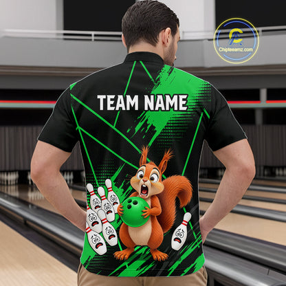 Custom Green Squirrel Bowling Jersey for Men Bowling Team Shirts Bowling Polo & 1/4 Zip HNT301