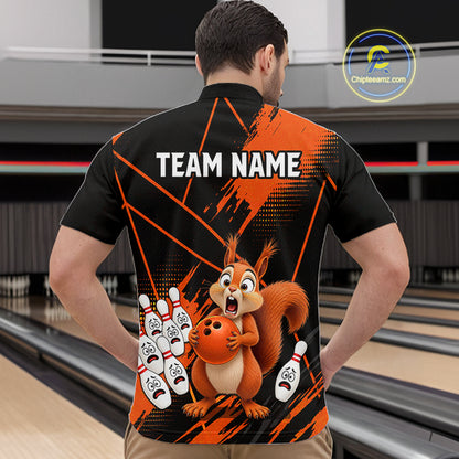 Custom Orange Squirrel Bowling Jersey for Men Bowling Team Shirts Bowling Polo & 1/4 Zip HNT301