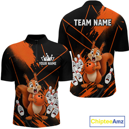 Custom Orange Squirrel Bowling Jersey for Men Bowling Team Shirts Bowling Polo & 1/4 Zip HNT301