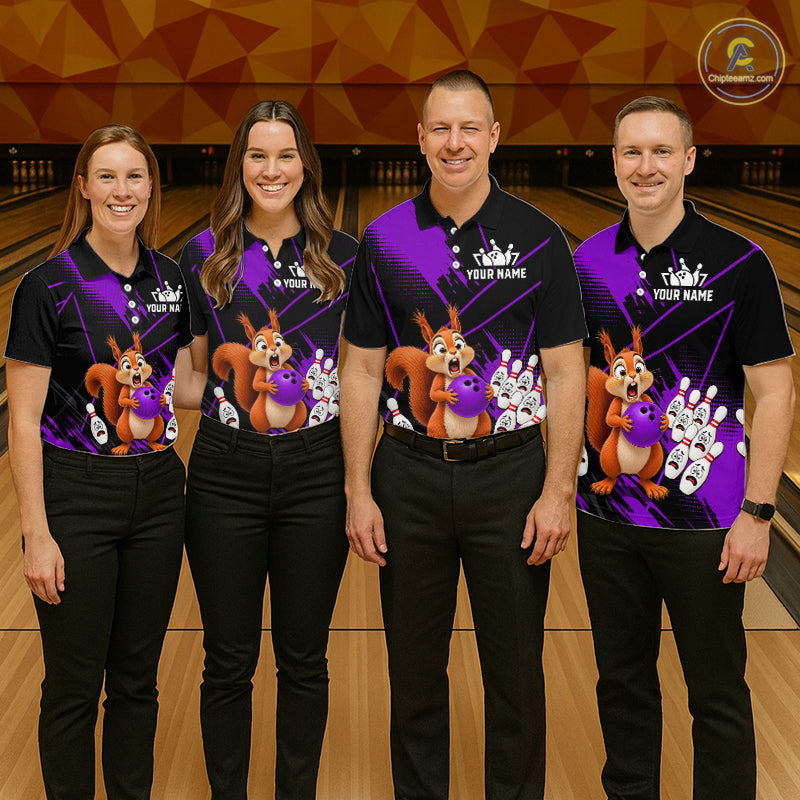 Custom Purple Squirrel Bowling Jersey for Men Bowling Team Shirts Bowling Polo & 1/4 Zip HNT301