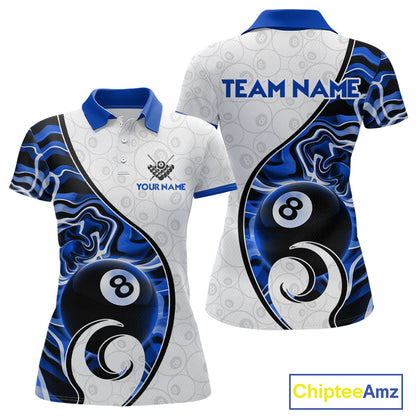 Custom Blue Liquid Swirl 8 Ball Billiard Shirts for Women Billiard Team Jerseys Billiard League NNT279