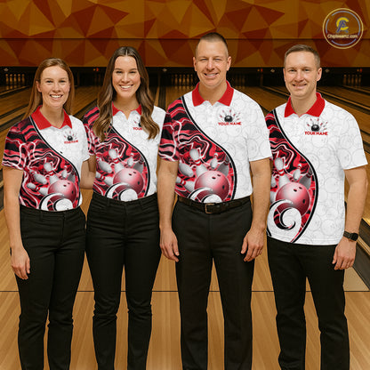 Custom Red Liquid Swirl Bowling Jersey for Women Bowling Team Shirts Bowling League Polo & 1/4 Zip HNT471