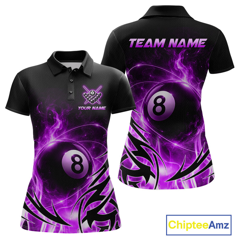 Custom Purple Flame 8 Ball Billiard Shirts for Women Billiard Team Jerseys Billiard League NNT282