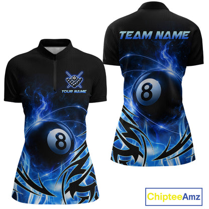 Custom Blue Flame 8 Ball Billiard Shirts for Women Billiard Team Jerseys Billiard League NNT282