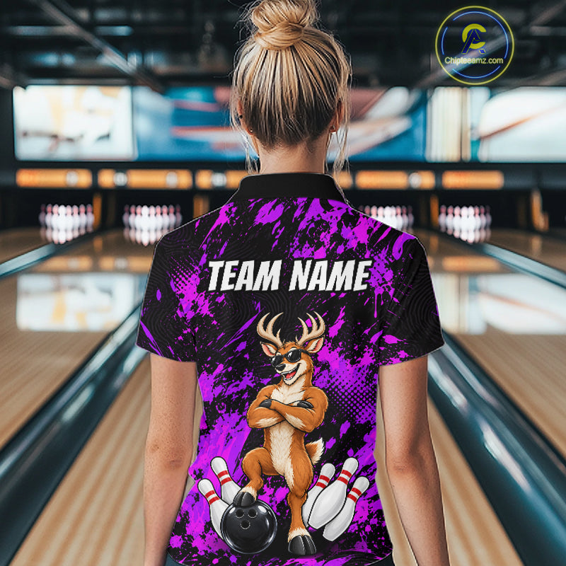 Custom Purple Funny Deer Bowling Jersey for Women Bowling Team Shirts Bowling League Clothes HNT617