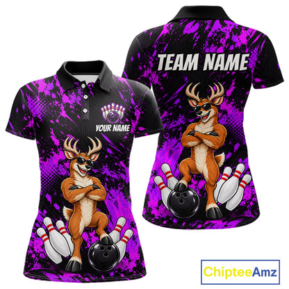 Custom Purple Funny Deer Bowling Jersey for Women Bowling Team Shirts Bowling League Clothes HNT617