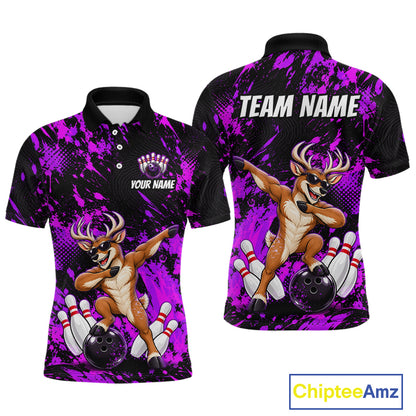 Custom Purple Funny Deer Bowling Team Jerseys Bowling Shirts for Men Polo & 1/4 Zipper HNT573