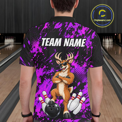 Custom Purple Funny Deer Bowling Jersey for Men Bowling Team Shirts Bowling League Clothes HNT617