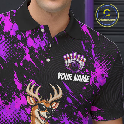 Custom Purple Funny Deer Bowling Jersey for Men Bowling Team Shirts Bowling League Clothes HNT617