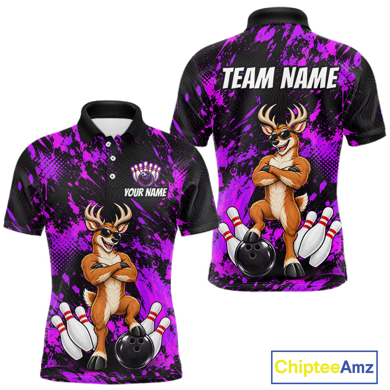 Custom Purple Funny Deer Bowling Jersey for Men Bowling Team Shirts Bowling League Clothes HNT617