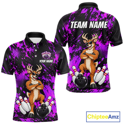 Custom Purple Funny Deer Bowling Jersey for Men Bowling Team Shirts Bowling League Clothes HNT617