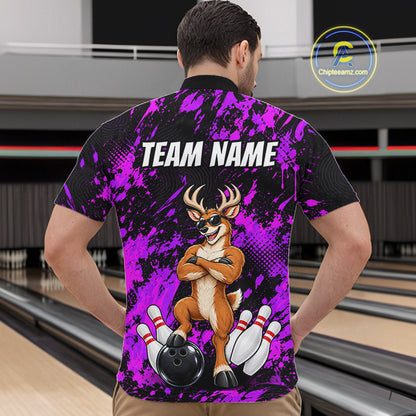 Custom Purple Funny Deer Bowling Jersey for Men Bowling Team Shirts Bowling League Clothes HNT617