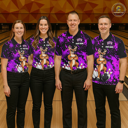 Custom Purple Funny Deer Bowling Jersey for Women Bowling Team Shirts Bowling League Clothes HNT617