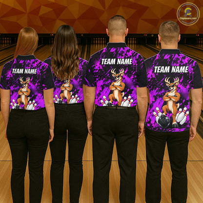 Custom Purple Funny Deer Bowling Jersey for Men Bowling Team Shirts Bowling League Clothes HNT617
