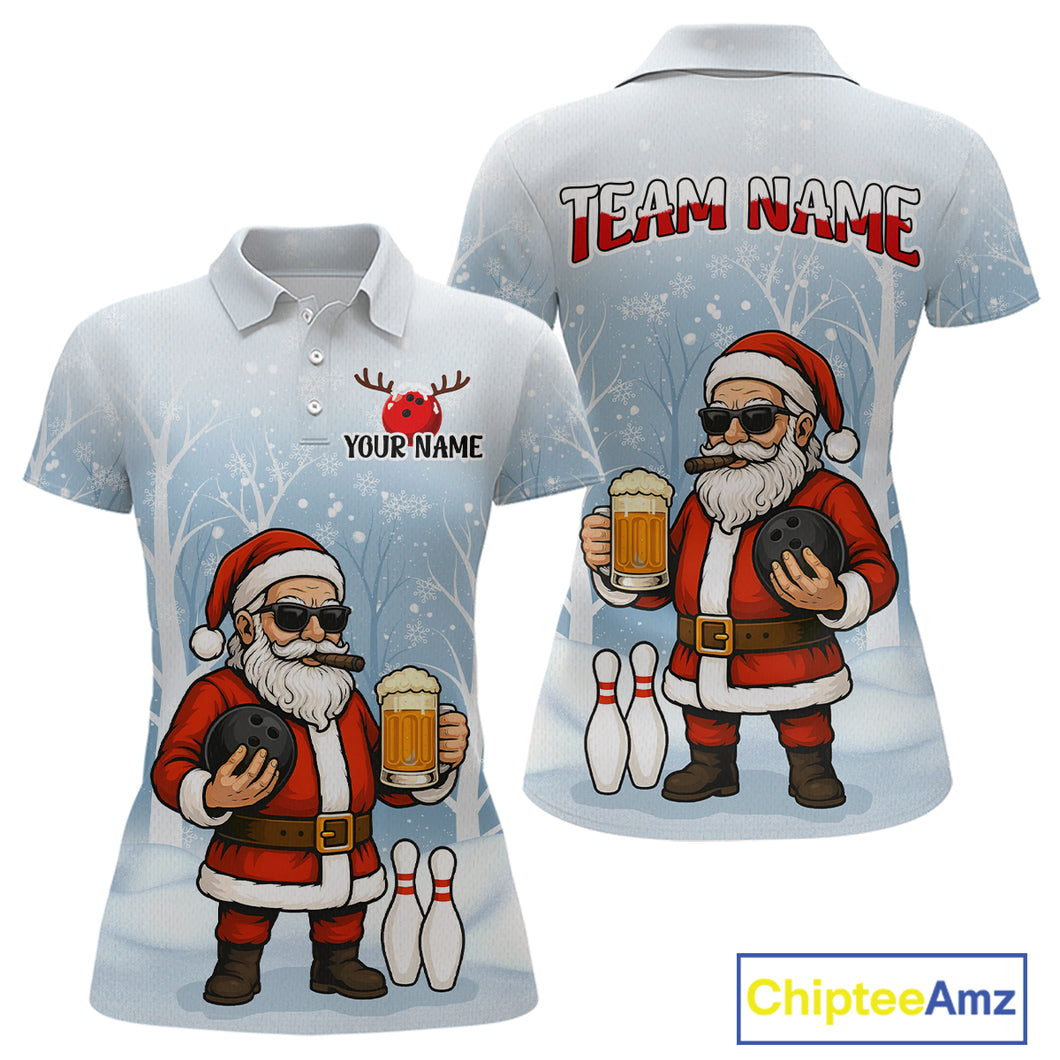 Funny Beer Santa Christmas Custom Bowling Jersey for Women Bowling Team Shirts Polo & 1/4 Zip HNT141