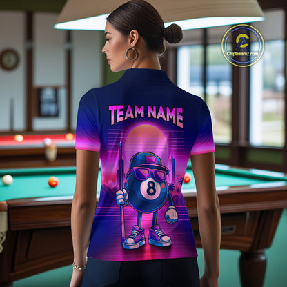 Custom Purple Funny 8 Ball Retro Billiard Shirts for Women Billiard Team Shirts Polo & 1/4 Zip NNT93