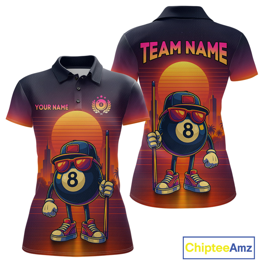 Custom Funny 8 Ball Retro Billiard Shirts for Women Billiard Team Shirts Polo & 1/4 Zip NNT93