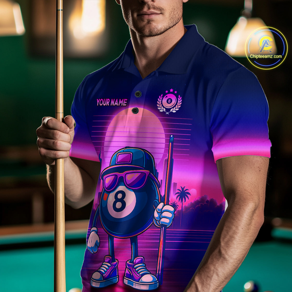 Custom Purple Funny 8 Ball Retro Billiard Shirts for Women Billiard Team Shirts Polo & 1/4 Zip NNT93