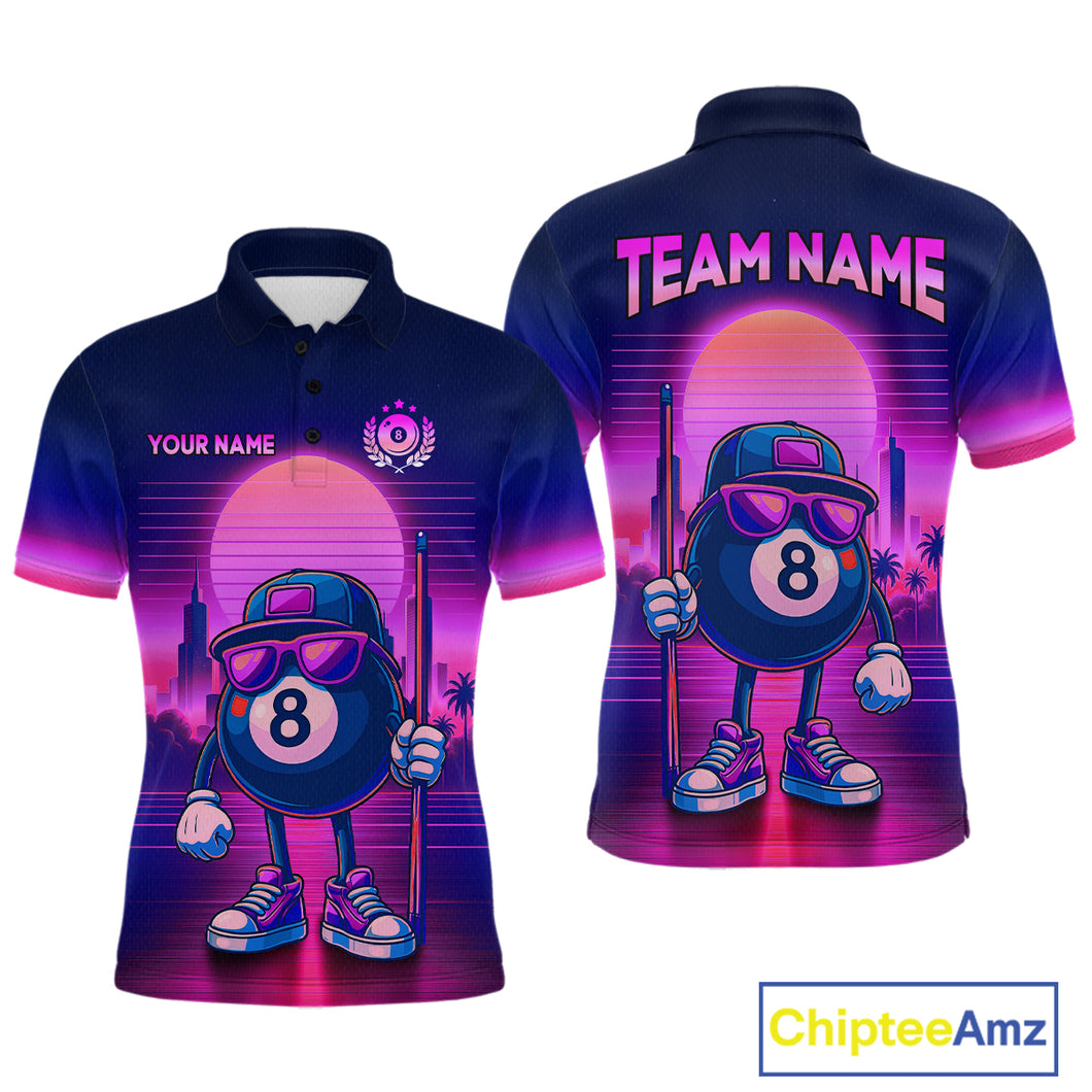 Custom Purple Funny 8 Ball Retro Billiard Shirts for Women Billiard Team Shirts Polo & 1/4 Zip NNT93