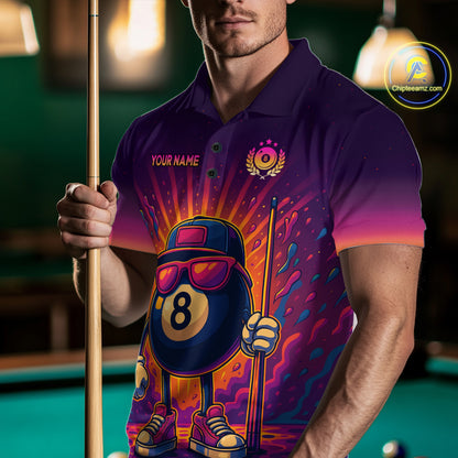 8 Ball Billiard Shirts for Men Retro Custom Billiard Team Shirts Billiard League Polo & 1/4 Zip NNT98