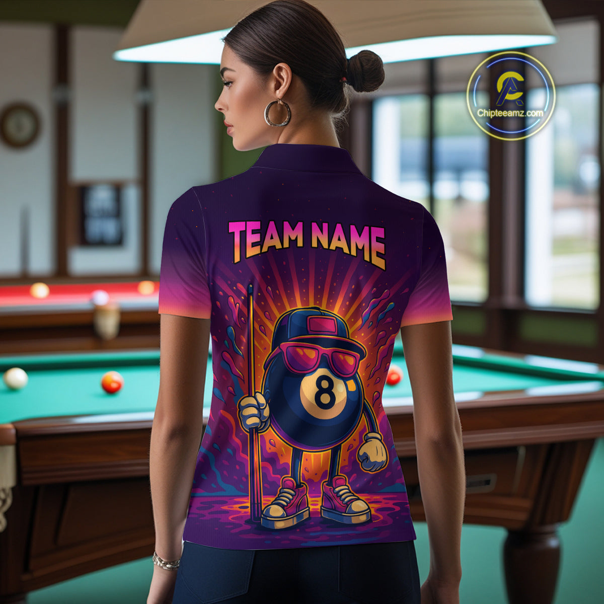 8 Ball Billiard Shirts for Women Retro Custom Billiard Team Shirts Billiard League Polo & 1/4 Zip NNT98