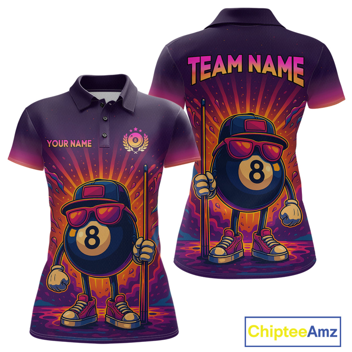 8 Ball Billiard Shirts for Women Retro Custom Billiard Team Shirts Billiard League Polo & 1/4 Zip NNT98