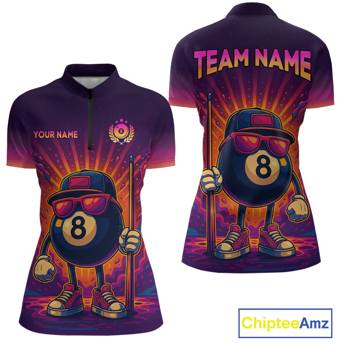 8 Ball Billiard Shirts for Women Retro Custom Billiard Team Shirts Billiard League Polo & 1/4 Zip NNT98