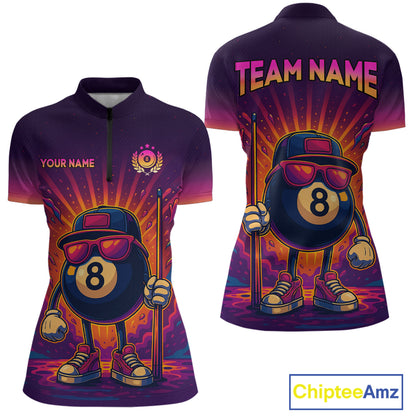 8 Ball Billiard Shirts for Women Retro Custom Billiard Team Shirts Billiard League Polo & 1/4 Zip NNT98