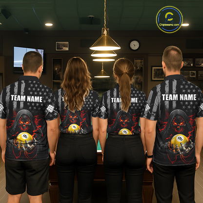 Custom US Skull 9 Ball Billiard Shirts for Women Billiard Team Shirts Billiard League Polo & 1/4 Zip NNT94