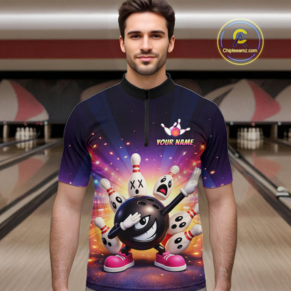 Custom Galaxy Funny Bowling Jersey for Men Bowling Tournament Polo & 1/4 Zip Bowling Team Shirts HNT217