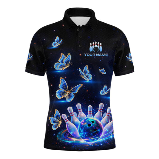 Custom Galaxy Butterflies Bowling Jersey for Men Bowling Tournament Polo & 1/4 Zip Bowling Team Shirts HNT211