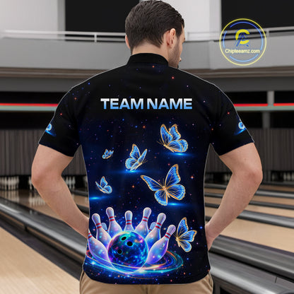 Custom Galaxy Butterflies Bowling Jersey for Men Bowling Tournament Polo & 1/4 Zip Bowling Team Shirts HNT211