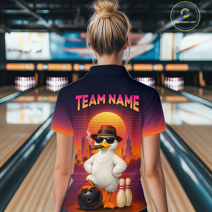 Custom Funny Duck Bowling Jersey for Women Bowling Uniform Polo & 1/4 Zip Bowling Team Shirts HNT235
