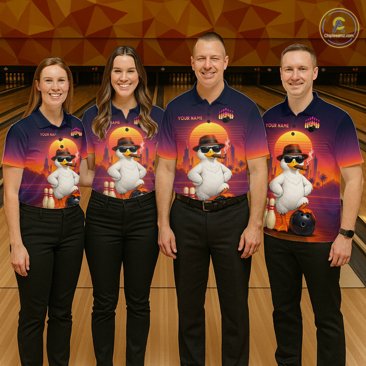 Custom Funny Duck Bowling Jersey for Men Bowling Uniform Polo & 1/4 Zip Bowling Team Shirts HNT235
