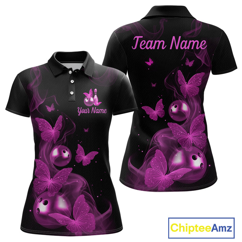 Custom Pink Butterfly Galaxy Bowling Jersey for Women Bowling Team Shirts Bowling League HNT310
