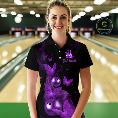 Custom Purple Butterfly Galaxy Bowling Jersey for Women Bowling Team Shirts Bowling League HNT310
