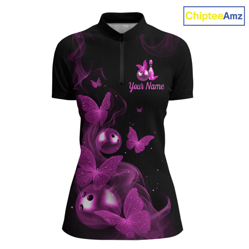 Custom Pink Butterfly Galaxy Bowling Jersey for Women Bowling Team Shirts Bowling League HNT310