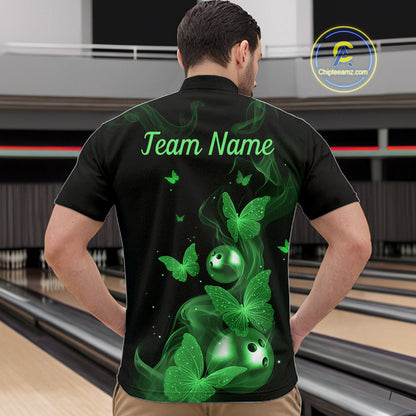 Custom Green Butterfly Galaxy Bowling Jersey for Men Bowling Team Shirts Bowling League HNT310