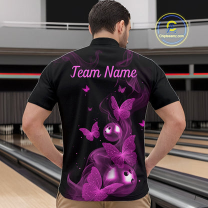Custom Pink Butterfly Galaxy Bowling Jersey for Men Bowling Team Shirts Bowling League HNT310