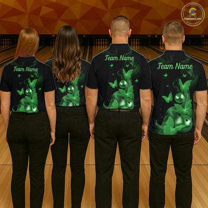 Custom Green Butterfly Galaxy Bowling Jersey for Women Bowling Team Shirts Bowling League HNT310